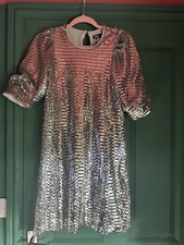 Zara Size Small S Silver Sequin Short Sleeve PartyOccasion Dress Disco