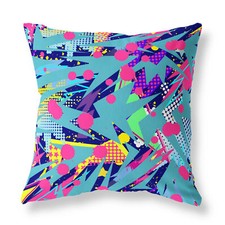 Funky Graffiti Pattern Zip FILLED CUSHION Designer Turquoise