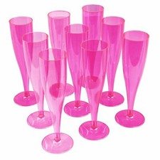 20 x Pink Champagne Flutes 175ml Prosecco Glasses Disposable Strong Plastic
