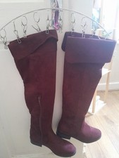 BNWT SIZE 3 NEW LOOK BURGUNDY THIGH HEIGHT SUEDE LOOK BOOTS