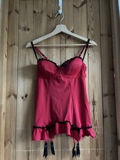 Y2K Vintage Ann Summers Medium Black & Red Ruched Ribbon Detail Chemise Camisole