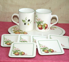 MARKS & SPENCER, M&S, ASHBERRY, 2 MUGS, 6 COASTERS, OVAL POT/ TABLE STAND, FRUIT