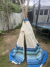 Kids Play Wooden Teepee Tent Outdoor Play With Indian Style Canvas