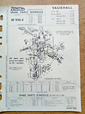 ZENITH CARBURETTOR VAUXHALL WYVERN PARTS DATA 1948-1951 DESCRIPTIVE LEAFLET