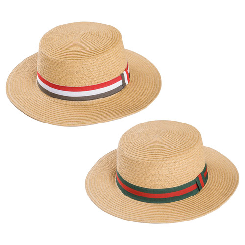 Ladies straw boater with - ladies,