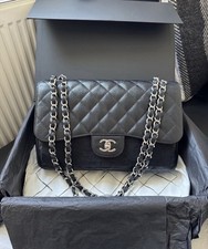 Chanel Classic double Flap Jumbo Black Caviar Leather Silver Hardware Series 19