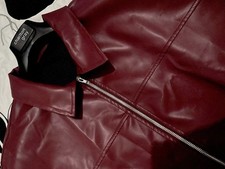 Maroon Biker-Style Suede Jacket Size Large Leather Material