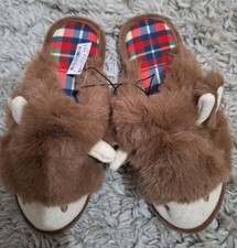 NEXT Womens Highland Cow Fluffy Slippers Mules Uk M 5-6. New