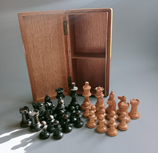 Antique Staunton Chess Set Weighted Knights Bared Teeth King 6.2cm Complete