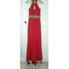 Pia Michi Embellished Halter Neck Long Dress In Red Size 36 UK8 BNWT