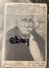 BERTRAM  MILL'S CIRCUS OLD ADVERT POSTCARD SIGHNED ZARO AGHA OLDST MAN IN WORLD.