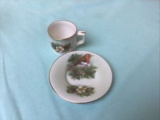 Royal Worcester Palissy Petite Cup & Saucer Christmas Robin Miniature VGC