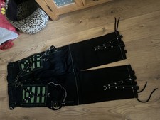 Men Gothic Black green Pants Thread Punk Bondage Metal Stud Trousers