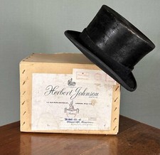Antique Black Silk Top Hat 56.5cm by Herbert Johnson London