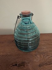 Pale turquoise Glass Wasp Trap With Wire Handle For Hanging.