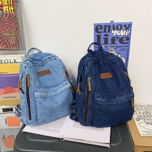 Multi pockets denim backpacks - denim,