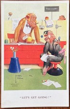 ARTIST SIGNED COMICAL PPC ”LETS GET GOING” LAWSON WOOD GRAN —POP SERIES MONKEYS