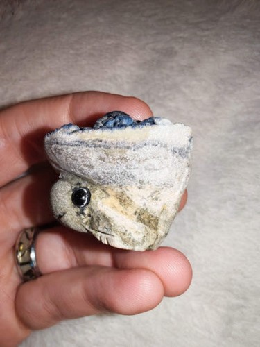 Blue apatite carved frog toad - apatite,
