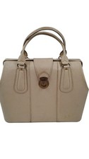 Vintage Cream Leather Satchel Bag with Metal Lock Closure T2920 D197