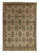 Vintage Turkish Kars Oushak Rug Hand-Knotted Wool Neutral Beige Brown 6' x 8'6"