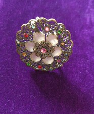 Vintage Brooch Antique Art Deco Ornate Filigree Pretty Multicolour Czech Glass 