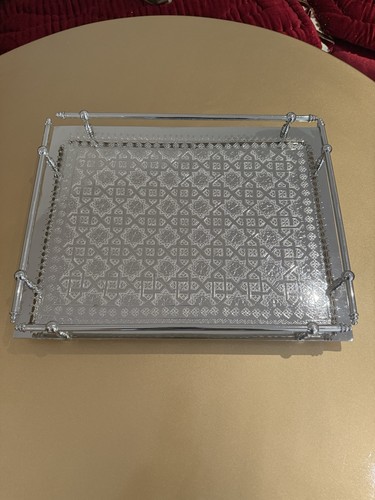 New silver etched tray with - new,
