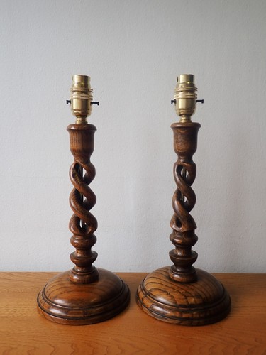 Pair vintage oak barley - of,