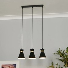 Black & Brass 3 Light Diner Bar Light Contemporary Balham - New Boxed