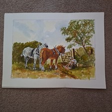 Vintage Beautiful Watercolour Painting " Harvest Elevenses" By F S Rands