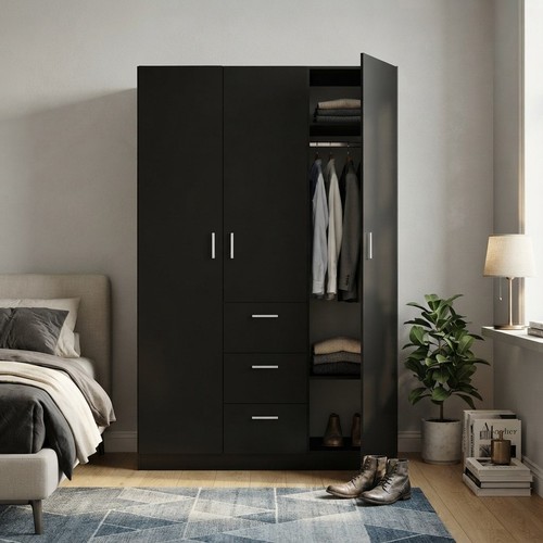 Black wardrobe with doors - black, &
