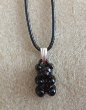 Black Gummy Teddy Bear Charm Necklace Black Cord Necklace Cute Kawaii Gift Idea