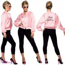 Adult Official 50s Grease Pink Ladies Jacket Rizzo Frenchy Hen Party Fancy Dress