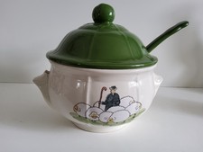 Zeller Fayencerie Keramik Sheep Shepherd Design Germany Large Soup Tureen Ladle 