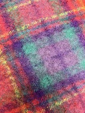 2 X Vintage Felt Felted Blanket Throw Fabric Checked Red Purple Green Yellow