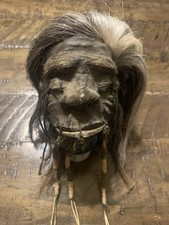 Vintage Replica Shrunken Head Tsantsa Goat Hide Human Hair Hand-Stitched Oddity