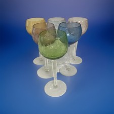 Hock Wine Glasses Deco Coloured Six Pressed  Glass German Long Stem