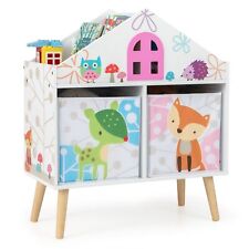 Kids House-shaped Bookshelf Wooden Dollhouse Book Shelves Toy Cabinet Organizer