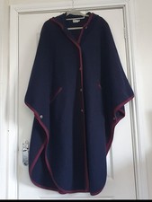 Laura Ashley Vintage Navy Pure New Wool Hooded Cloak Cape Coat Size S/M