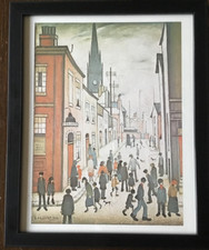 L.S. LOWRY  FRAMED PRINT OF THE 1934 “AN ORGAN GRINDER” PAINTING HE DID (11”x9”)