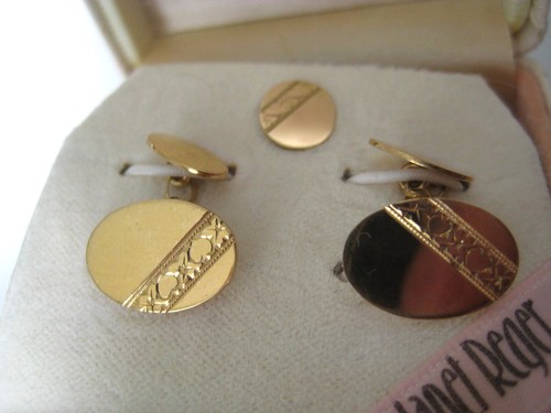 Solid 9ct gold cufflinks tie - gold,