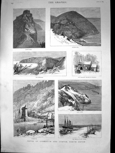 Old print 1885 lynmouth lynton - 1885,