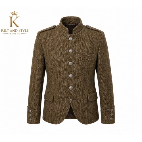Brown herringbone wool tweed - herringbone,