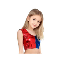 Girls Harley Quinn Vest Crop Top Costume Halloween Outfit Red Blue 3 - 13 Years