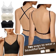 Women Push Up Bra Backless Low Cut Sexy U Plunge Brassiere Invisible Underwear