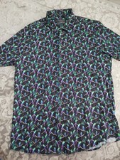 Primark Shirt Mens Size S Slim Fit Short Sleeve Multicolour Tropical Bird Print