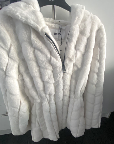 Dkny cream faux fur hooded - cream,