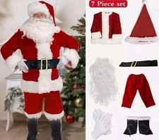 7Pcs Santa Claus Costume Father Outfit Christmas Suit Mens Fancy Size 3XL