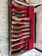 Samuel Peace Steak Knife Set Staghorn Antler Handle Stainless Sheffield England