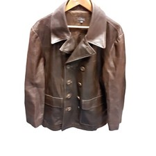  FULL CIRCLE  Vintage MEN'S Heavy BROWN LEATHER Buttoned JACKET Y2K Coat  Sz L 