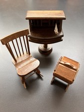 Vintage Shackman Dollhouse Furniture Desk Rocking Chair Sewing Kit Made In Japan